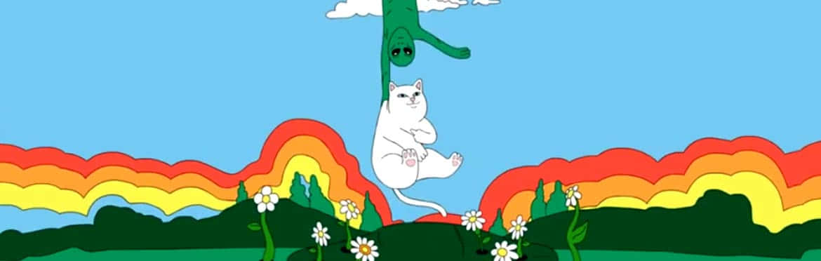 Ripndip, white cat, green alien, SD Desktop Wallpaper