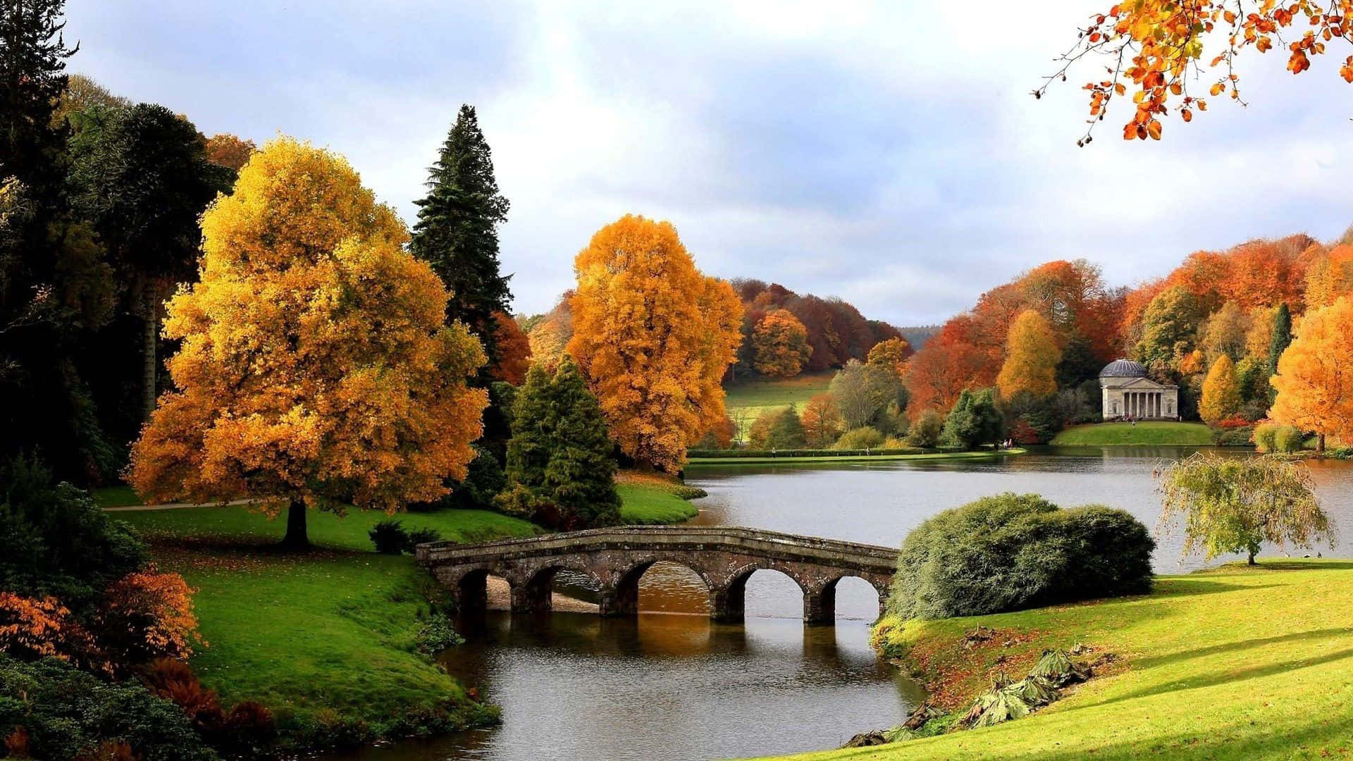 Ripon U K, stone bridge, calm lake, Full HD Desktop Wallpaper