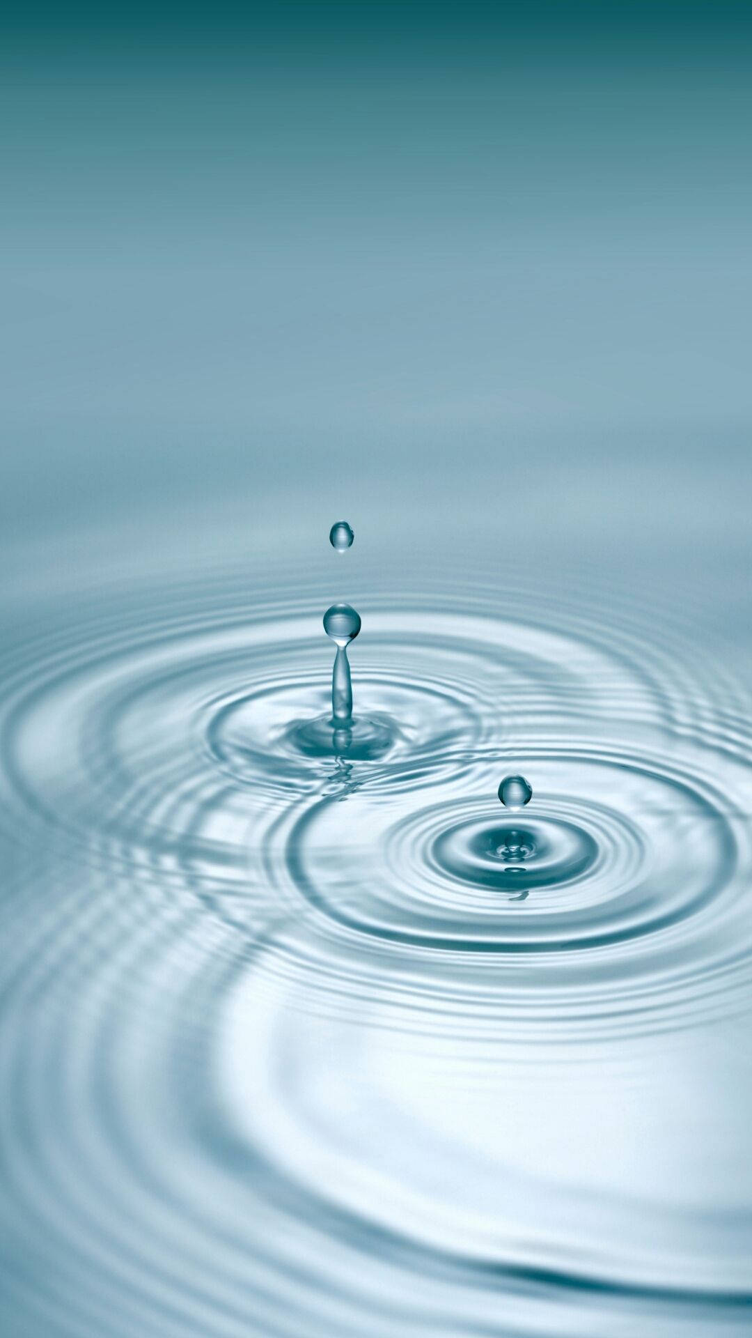 teal surface, concentric ripples, water droplet, Full HD Phone Wallpaper