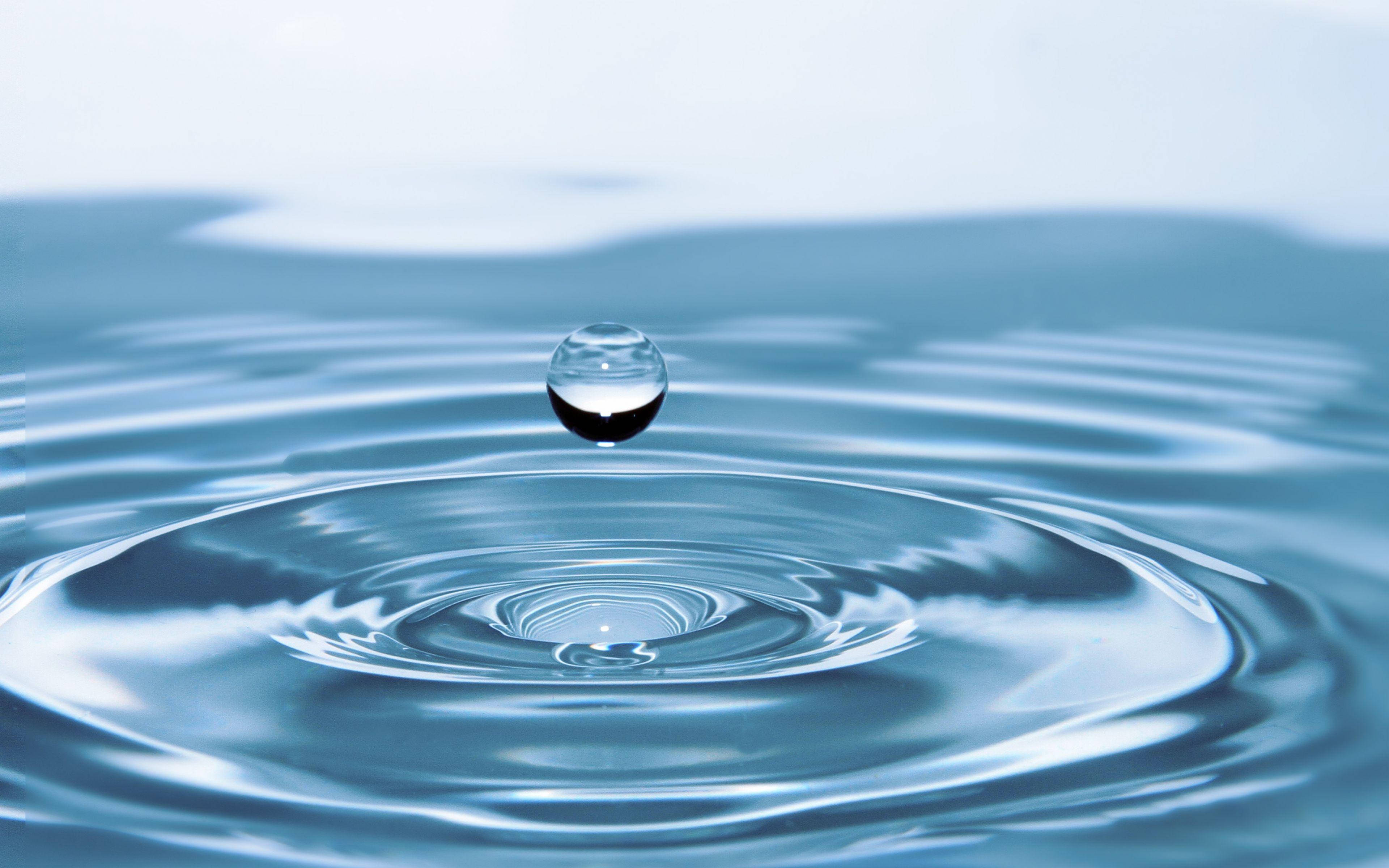 droplet, rippling aqua, blue surface, 4K Desktop Wallpaper