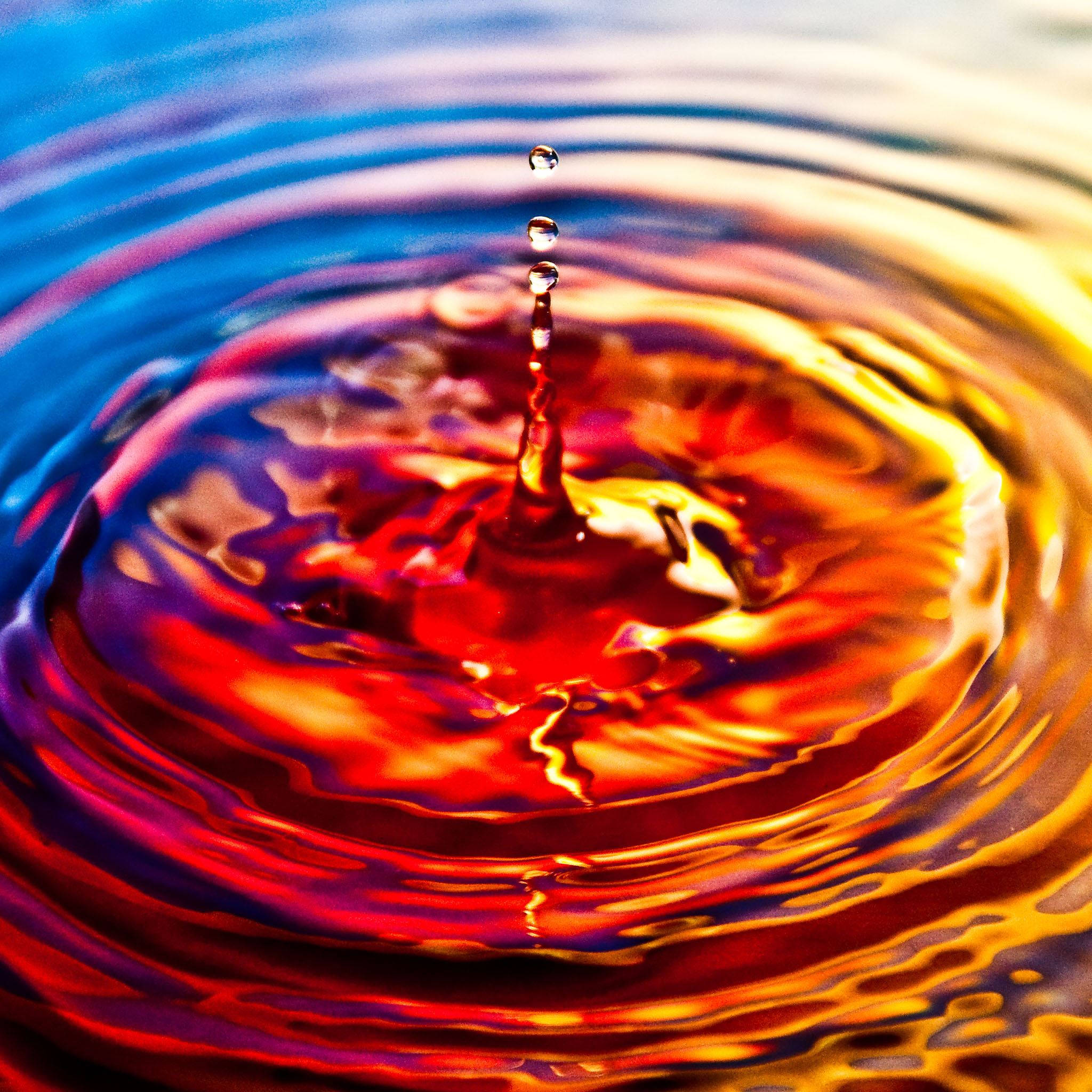 colorful liquid rippling, concentric ripples, droplet suspended mid-air, Full HD Desktop Wallpaper