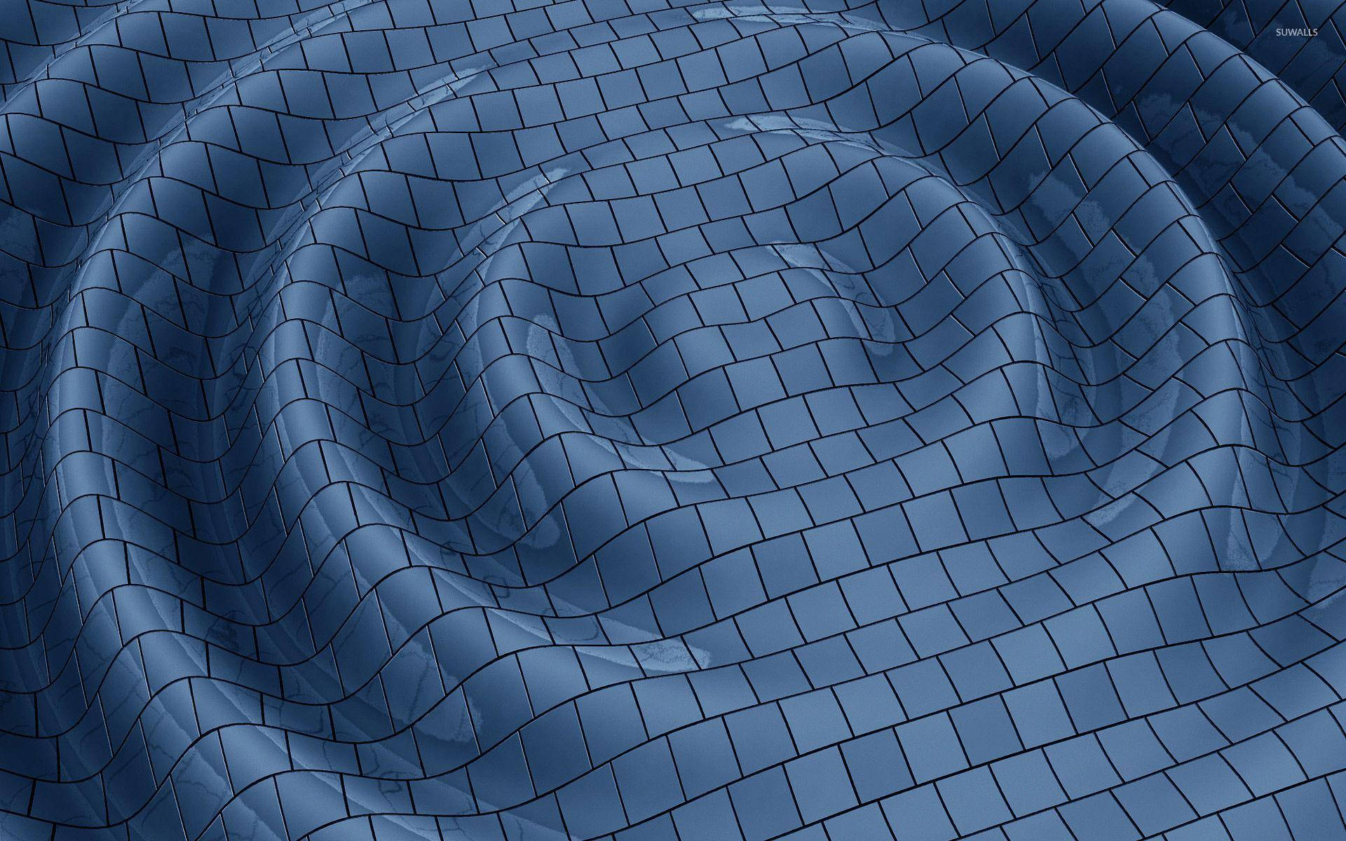Brick Pool Rippling, blue tiled surface, wavy geometric patterns, Full HD Desktop Wallpaper