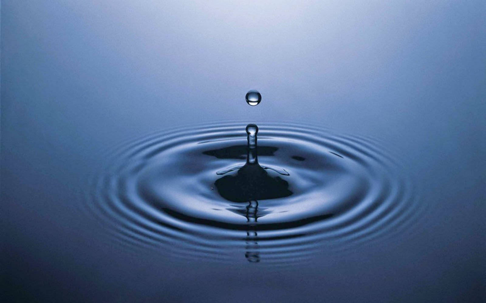 water droplet, calm blue surface, concentric ripples, HD Desktop Wallpaper