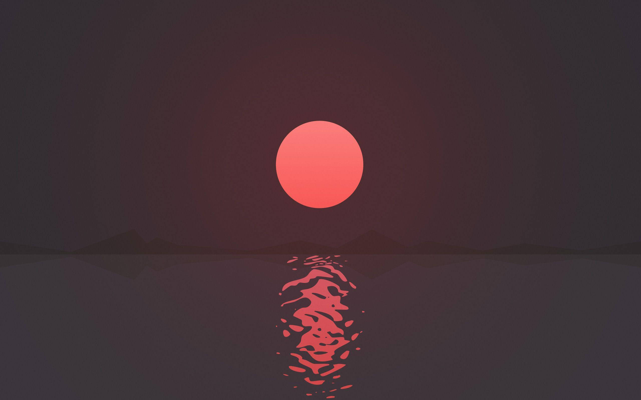 red sunset, rippling water, glowing orange sun, 2K Desktop Wallpaper