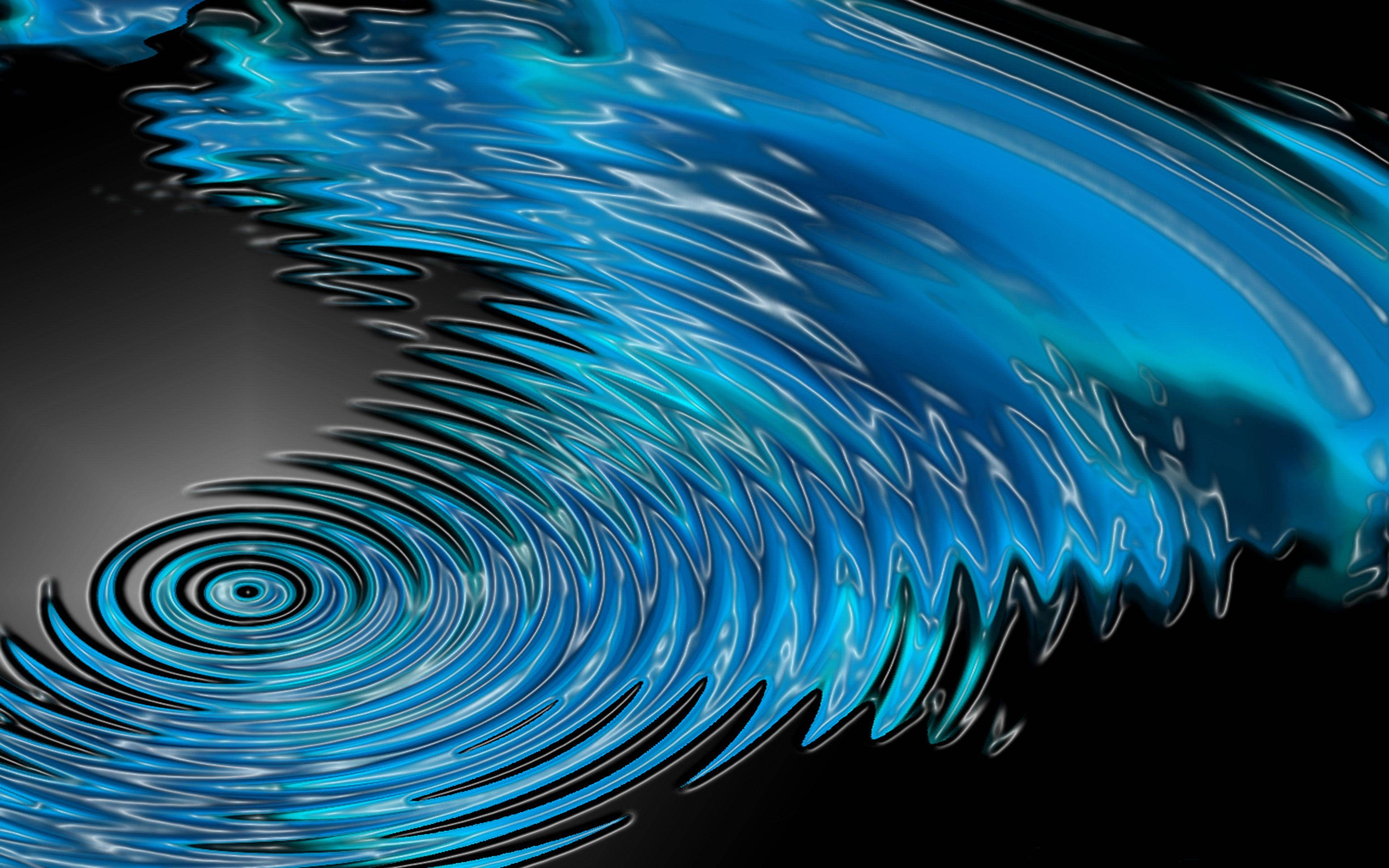 black and blue rippling water, vibrant blue liquid, hypnotic spiral, 4K Desktop Wallpaper