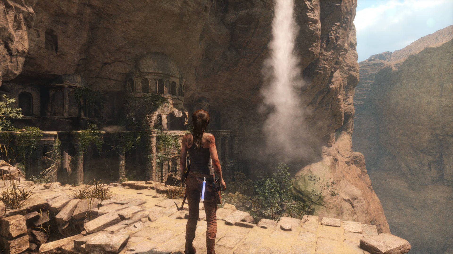 Rise Of The Tomb Raider, ancient ruins, waterfall, Full HD Desktop Wallpaper