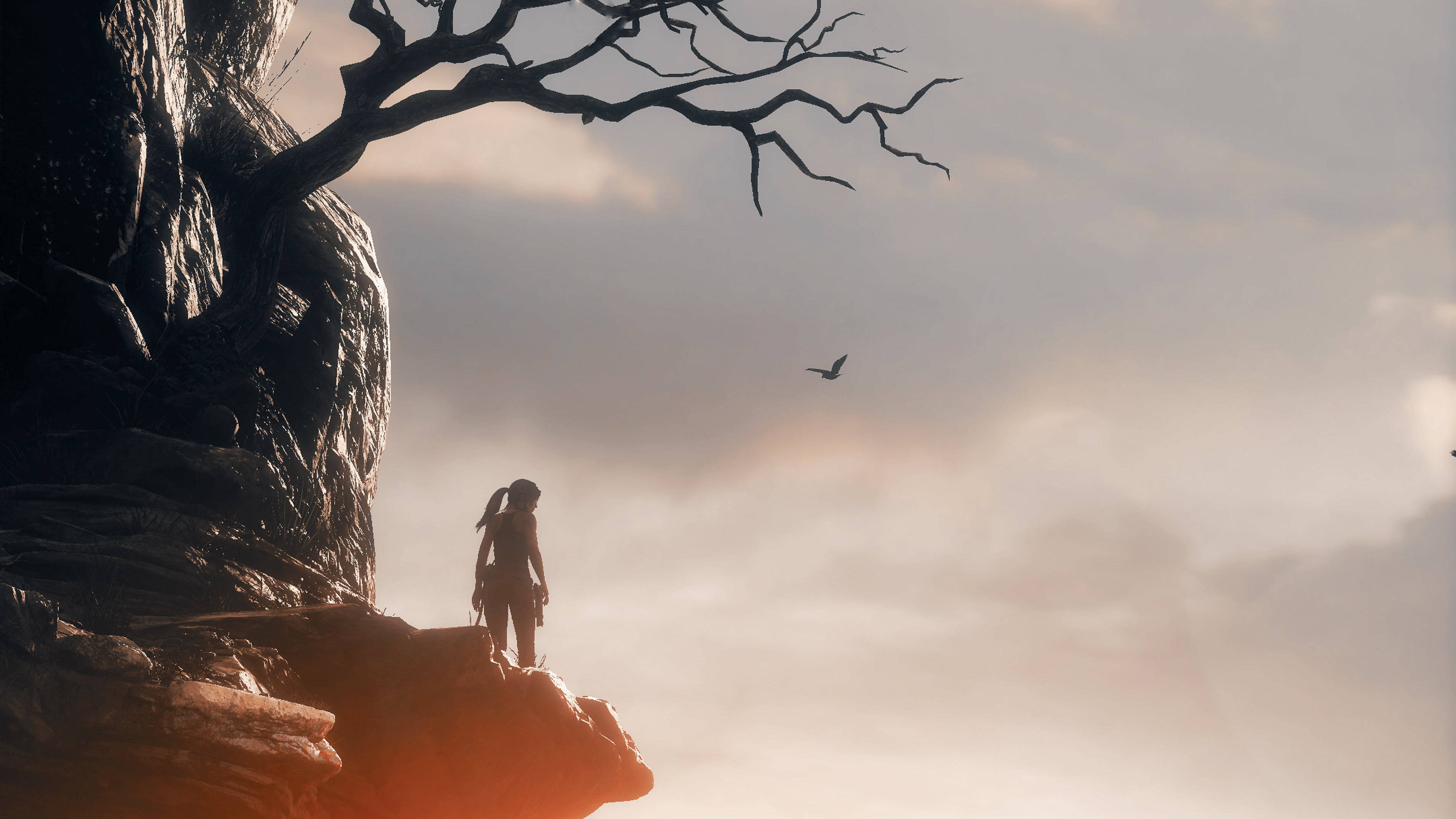 Rise Of The Tomb Raider, cliff, sunset, 2K Desktop Wallpaper