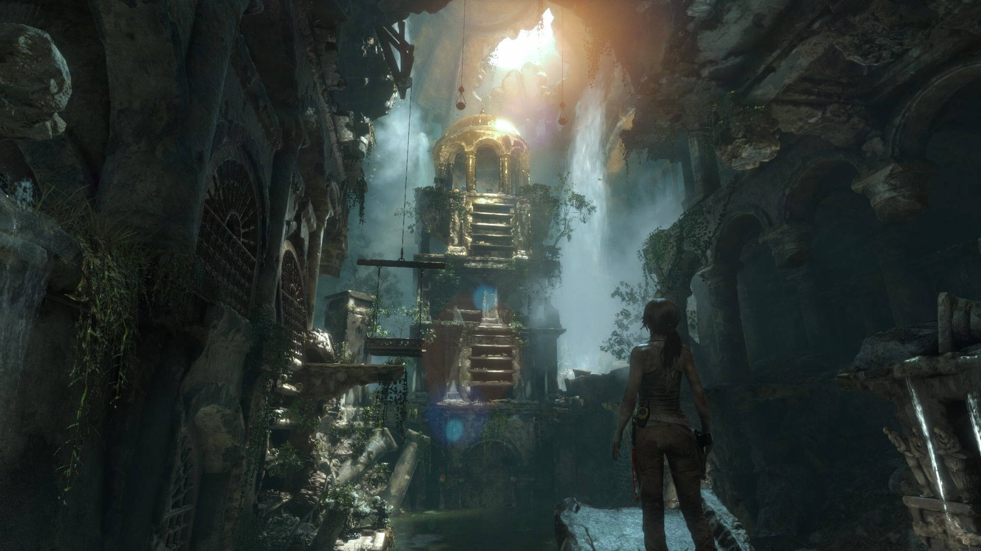 Rise Of The Tomb Raider, golden temple, misty ancient ruin, Full HD Desktop Wallpaper