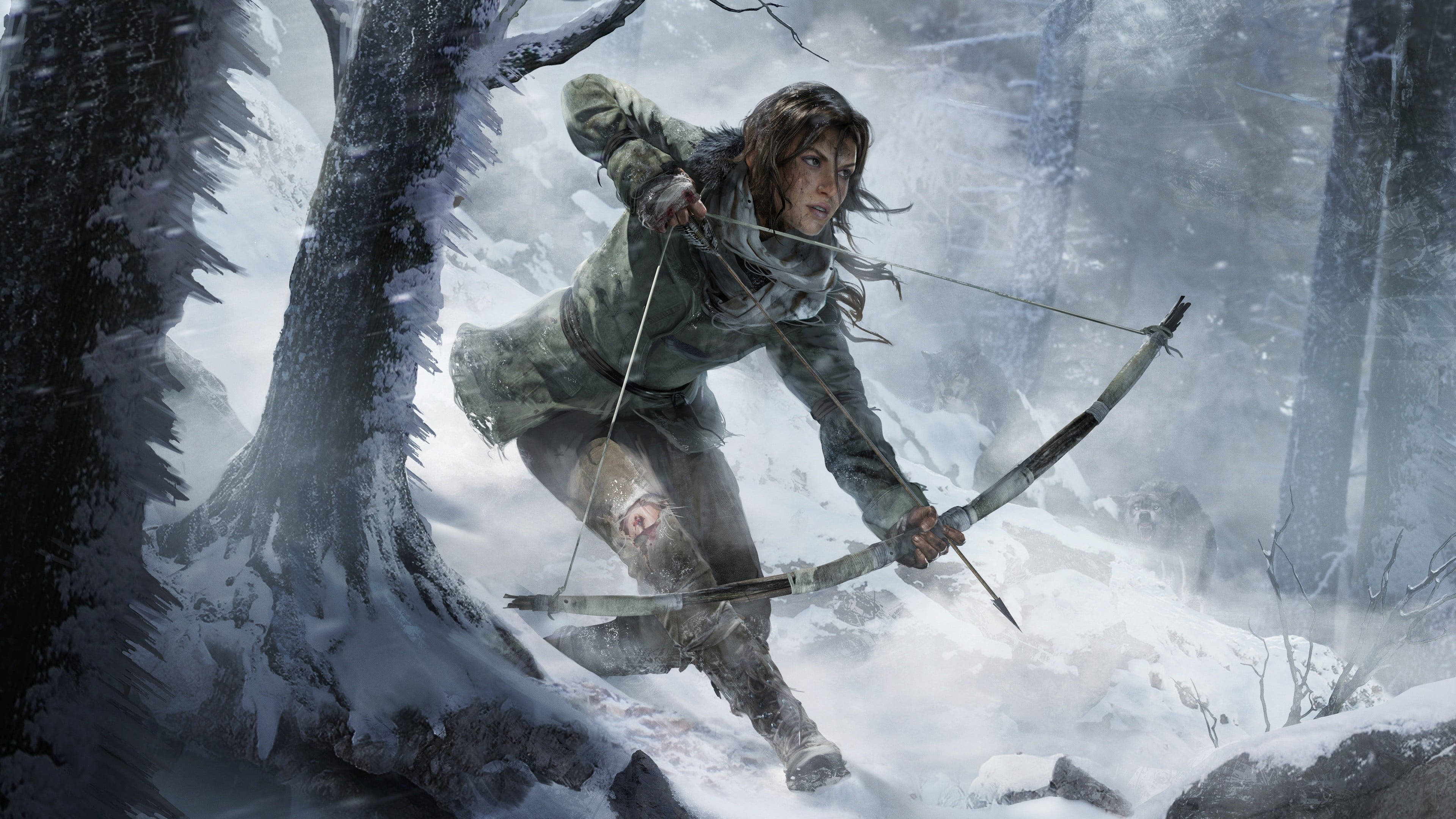 Rise Of The Tomb Raider, snowy mountain, snowy forest, 4K Desktop Wallpaper