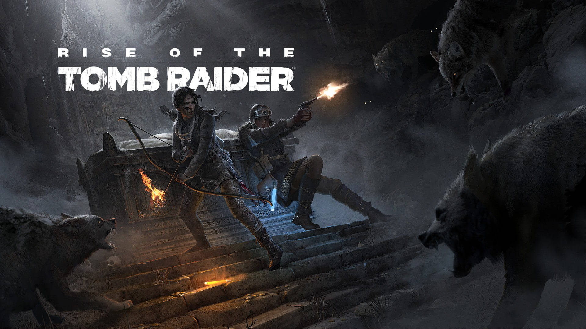 Rise Of The Tomb Raider, wolves, dark misty tomb, Full HD Desktop Wallpaper