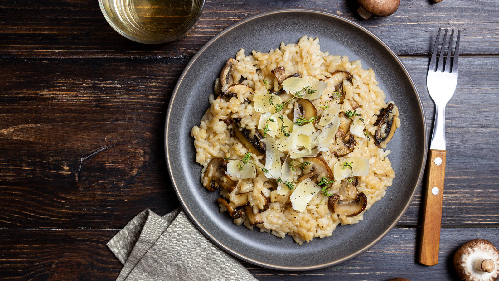 mushroom risotto, cheese, herbs, HD Desktop Wallpaper