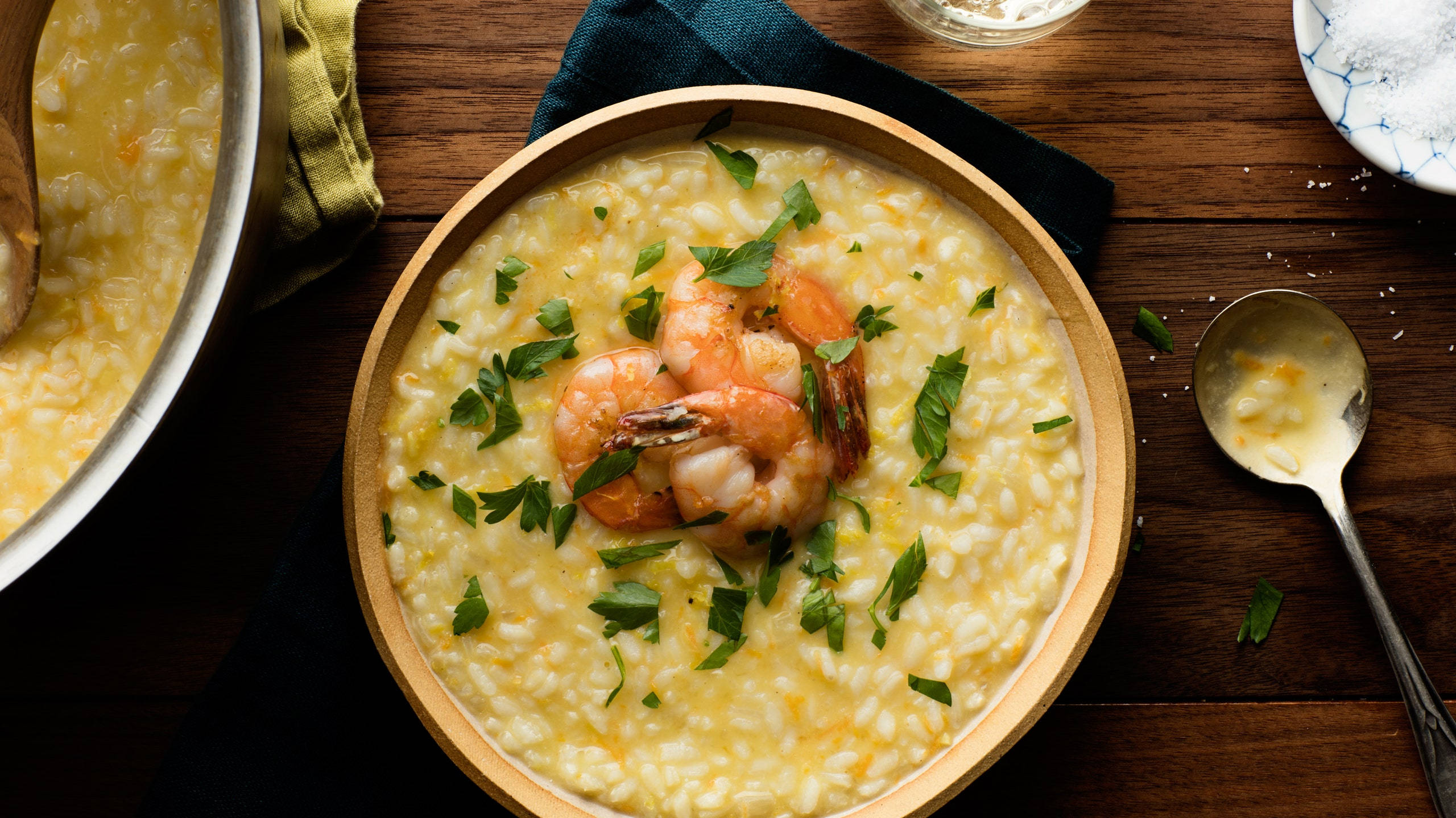 risotto prawn bowl, creamy risotto, succulent shrimp, 2K Desktop Wallpaper