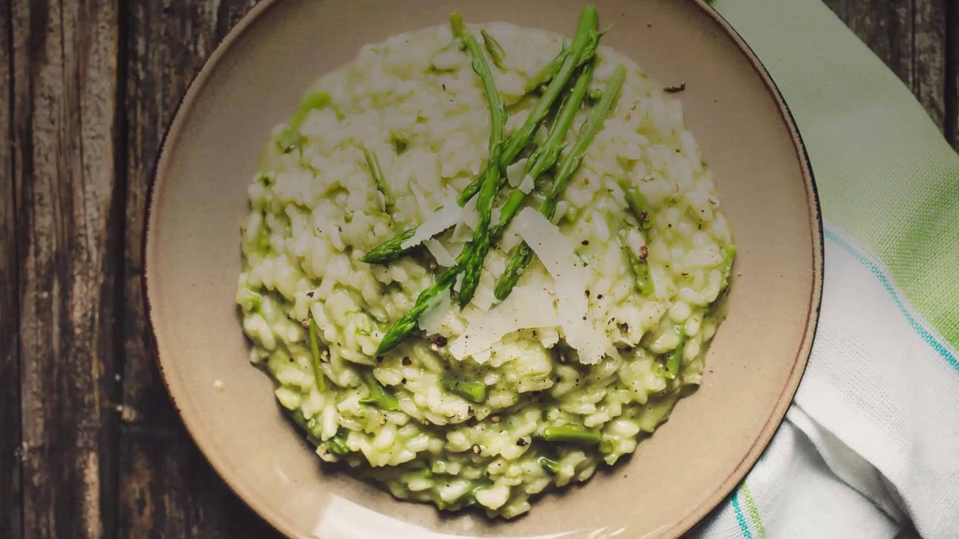 Risotto, asparagus, shaved parmesan, Full HD Desktop Wallpaper