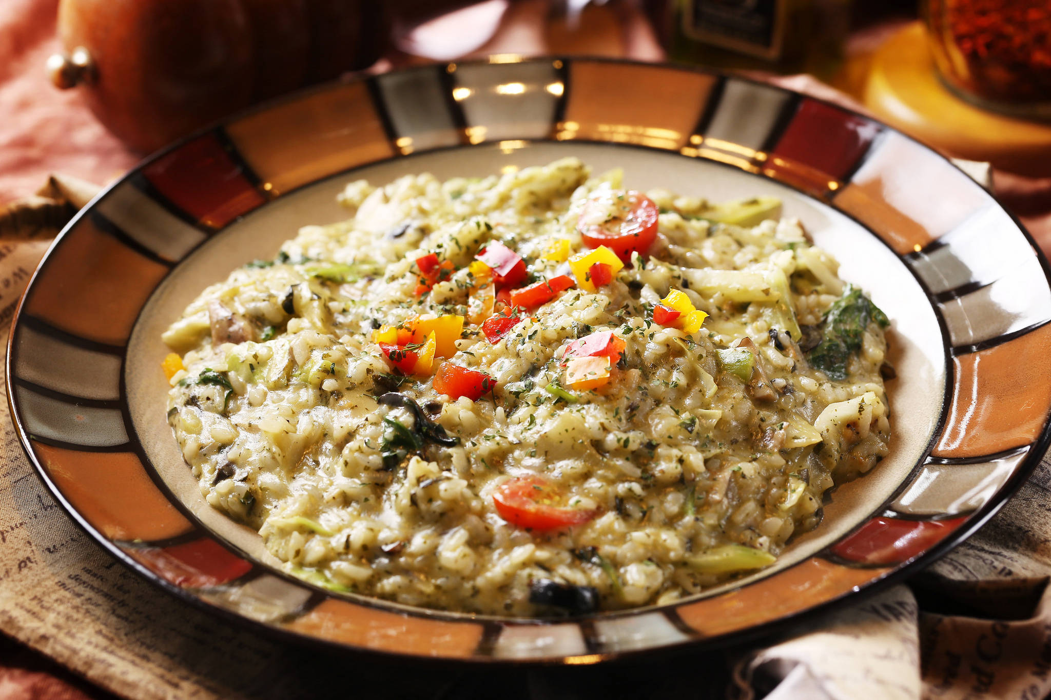 Risotto, spinach, bell peppers, Full HD Desktop Wallpaper