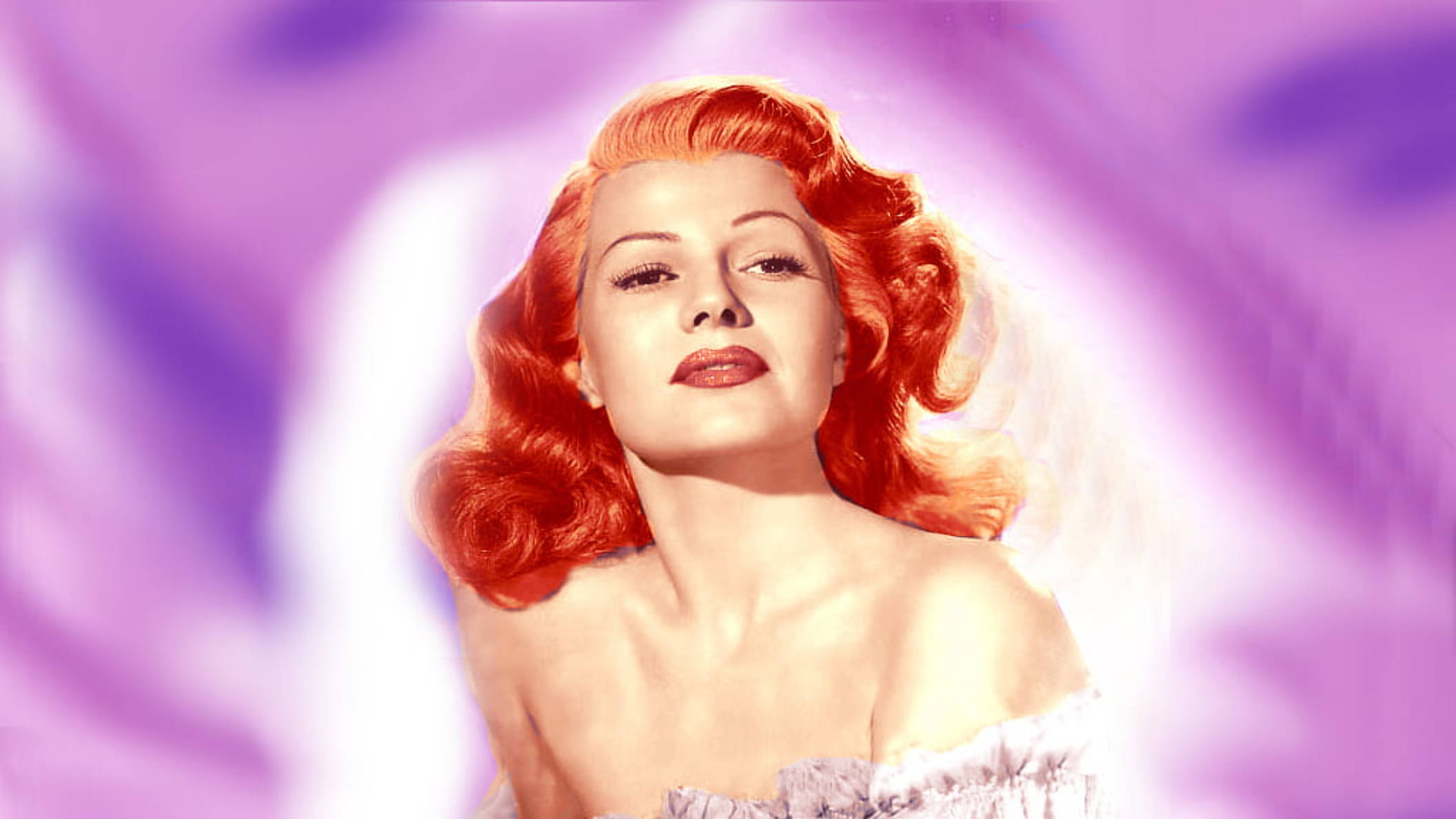 Rita Hayworth, fiery red hair, bold red lips, Full HD Desktop Wallpaper