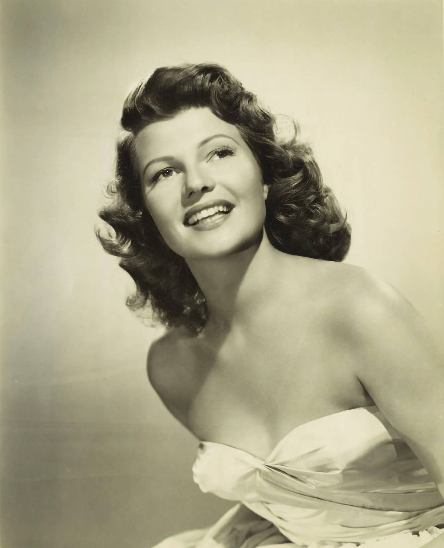 Rita Hayworth, vintage photo, strapless dress, Full HD Phone Wallpaper