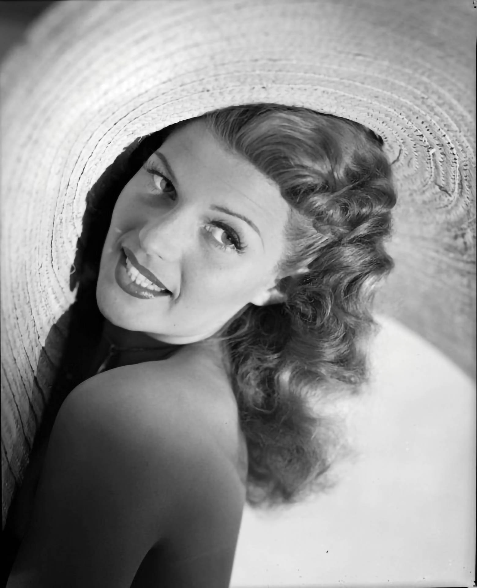 Rita Hayworth, big sun hat, wide-brimmed straw hat, Full HD Phone Wallpaper
