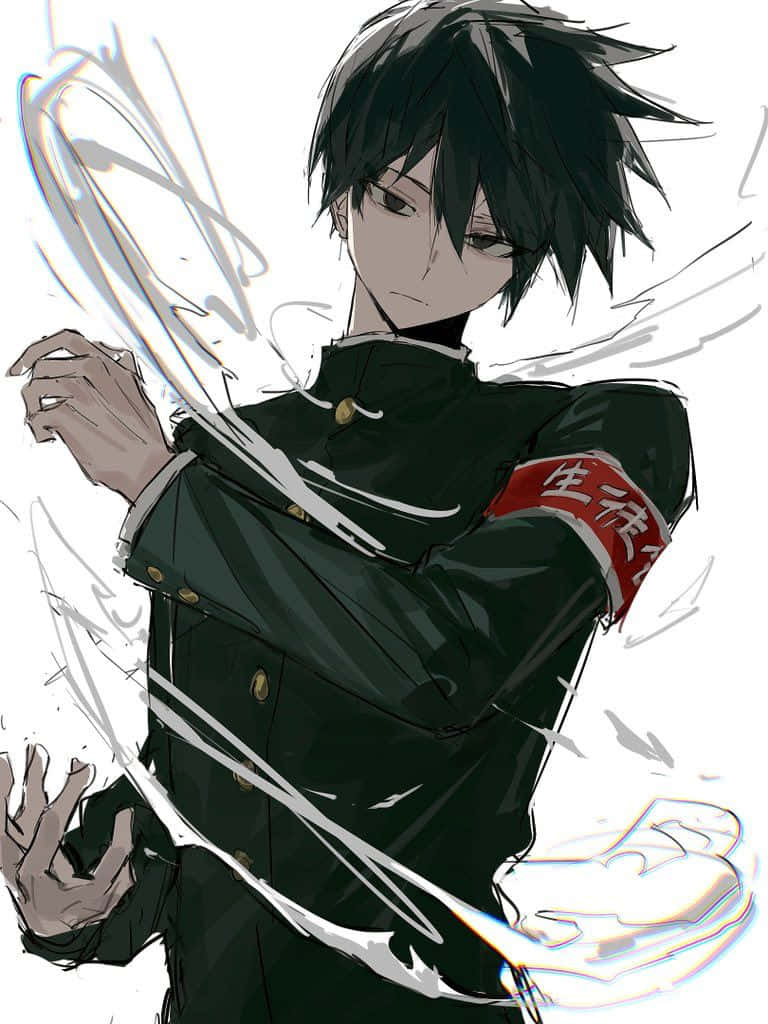 Ritsu Kageyama, green uniform, red armband, SD Phone Wallpaper