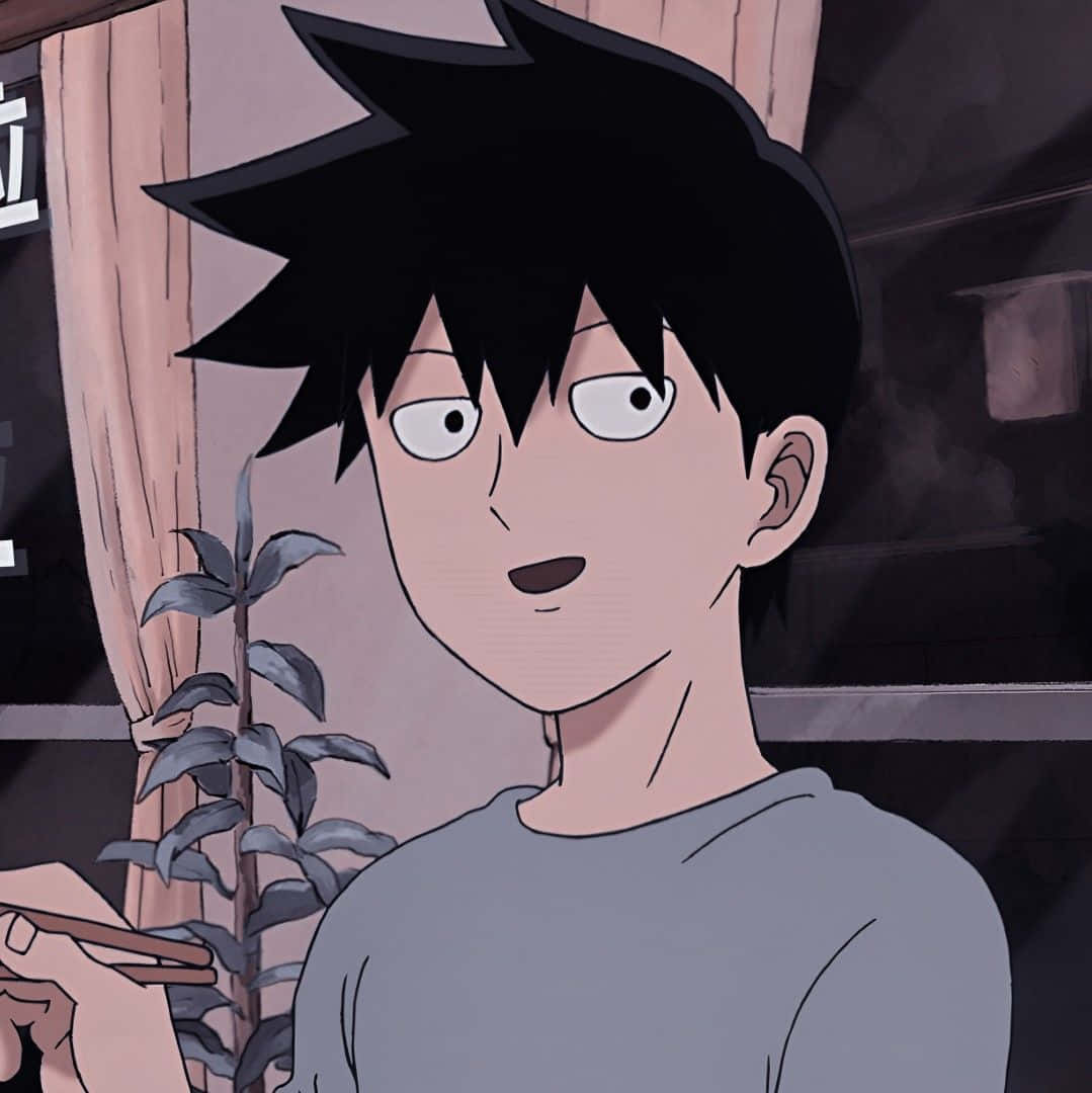 Ritsu Kageyama, spiky black hair, chopsticks, SD Phone Wallpaper