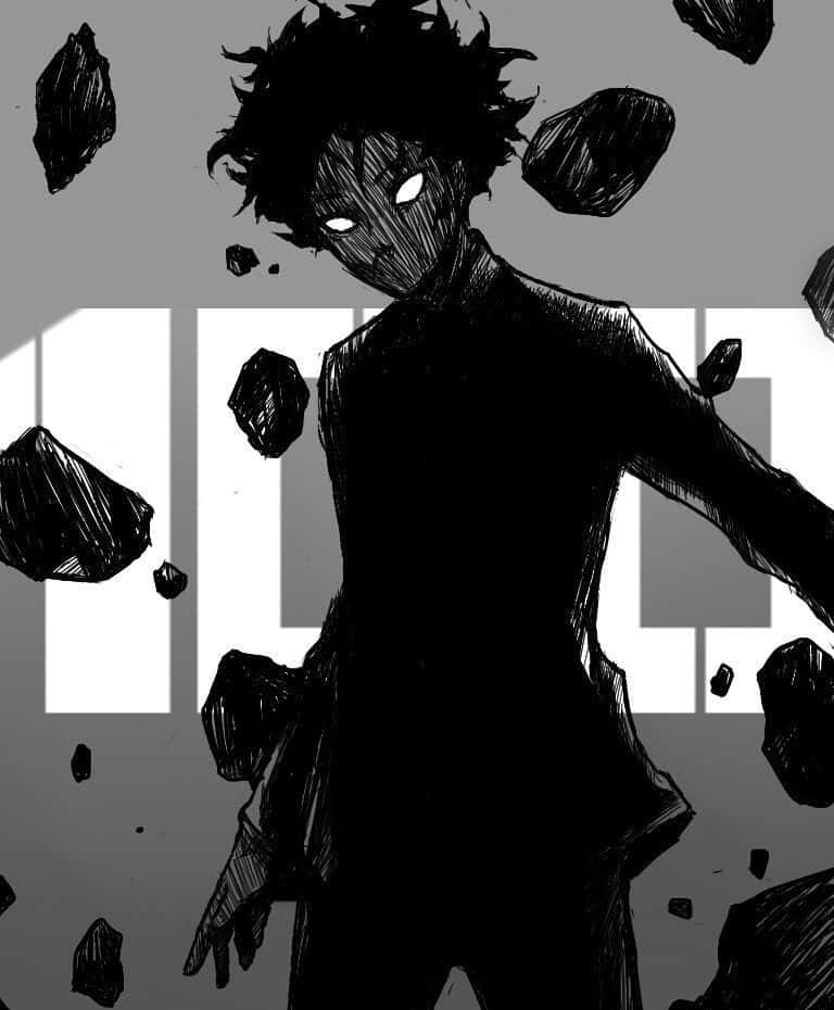 Ritsu Kageyama, glowing eyes, shattered rock fragments, SD Phone Wallpaper