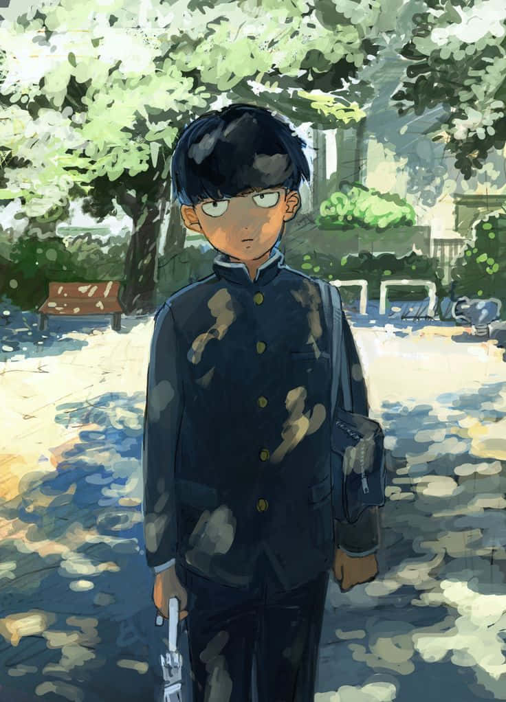 Ritsu Kageyama, dark uniform, dappled sunlight, SD Phone Wallpaper
