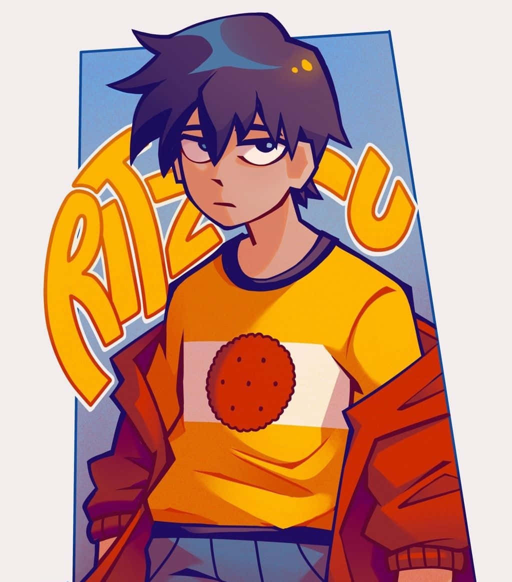 Ritsu Kageyama, yellow shirt, Ritz cracker graphic, SD Phone Wallpaper
