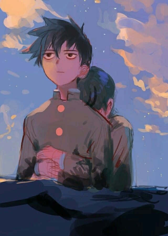 Ritsu Kageyama, twilight sky, soft clouds, SD Phone Wallpaper