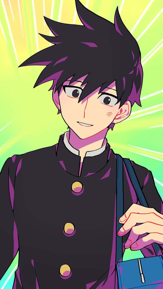 Ritsu Kageyama, spiky black and purple hair, blue bag, SD Phone Wallpaper