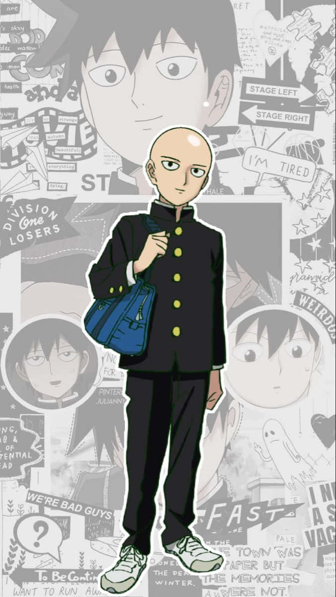 Ritsu Kageyama, black uniform, yellow buttons, SD Phone Wallpaper