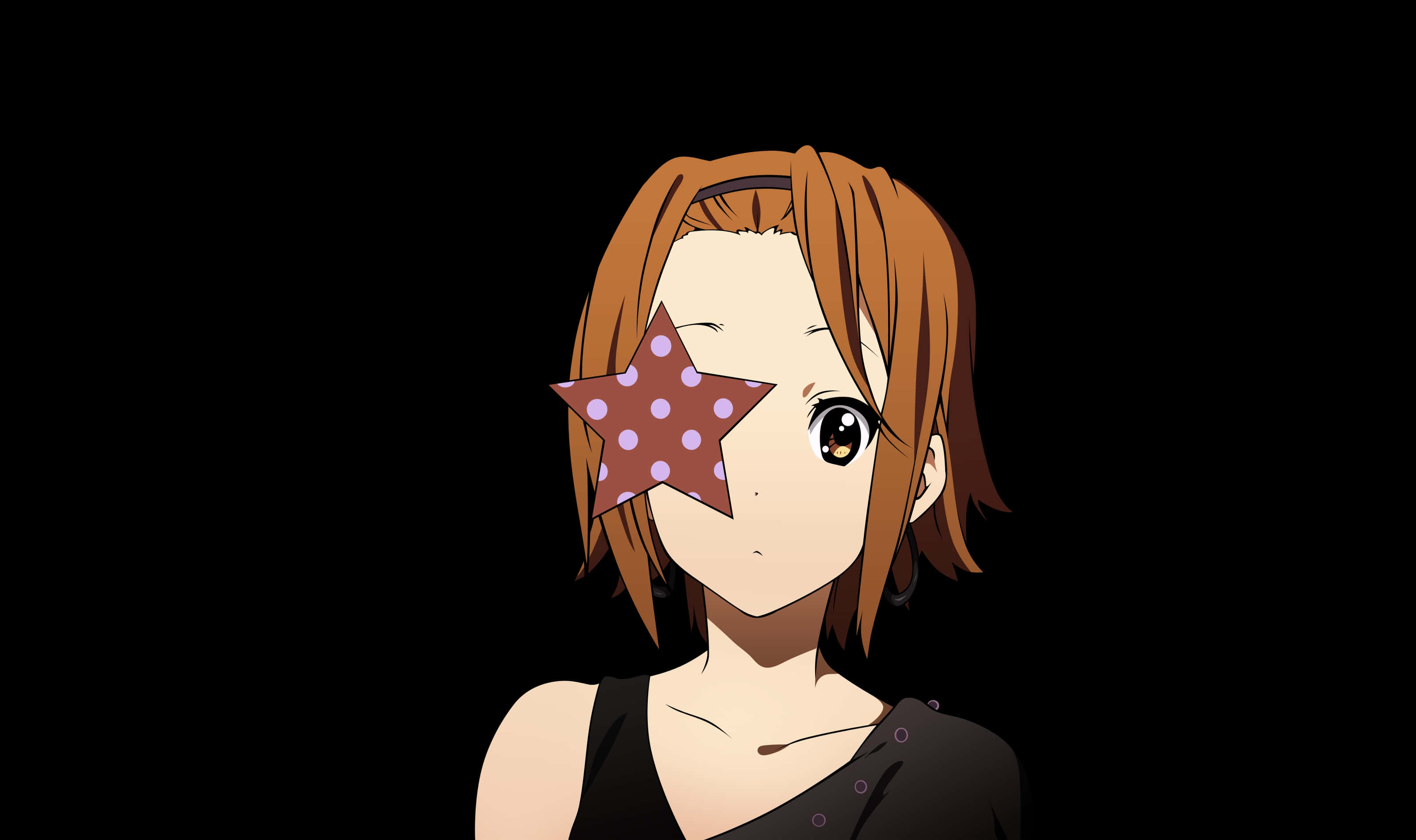 Ritsu Tainaka, brown hair, one eye covered by a polka-dotted star, 2K Desktop Wallpaper
