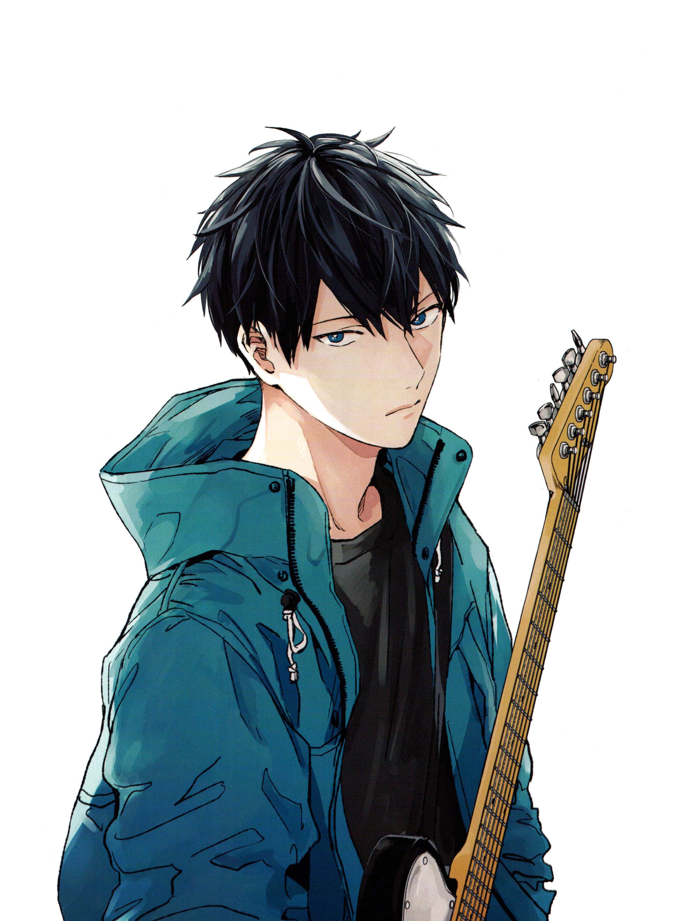 Ritsuka Uenoyama, spiky black hair, blue eyes, 2K Phone Wallpaper