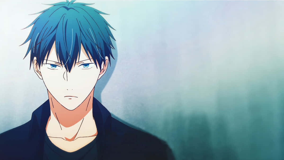 Ritsuka Uenoyama, blue-haired anime male, intense blue eyes, SD Desktop Wallpaper