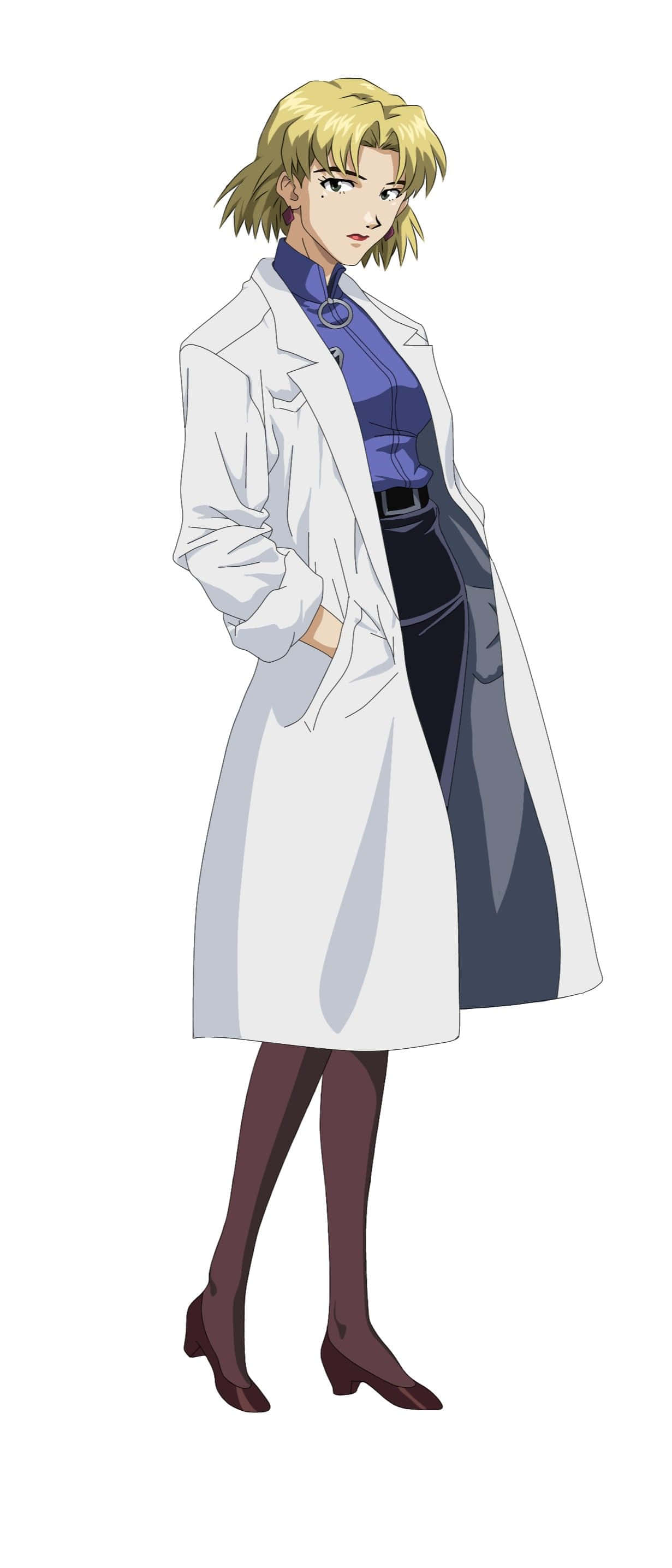 Ritsuko Akagi, blonde anime woman, white lab coat, 2K Phone Wallpaper
