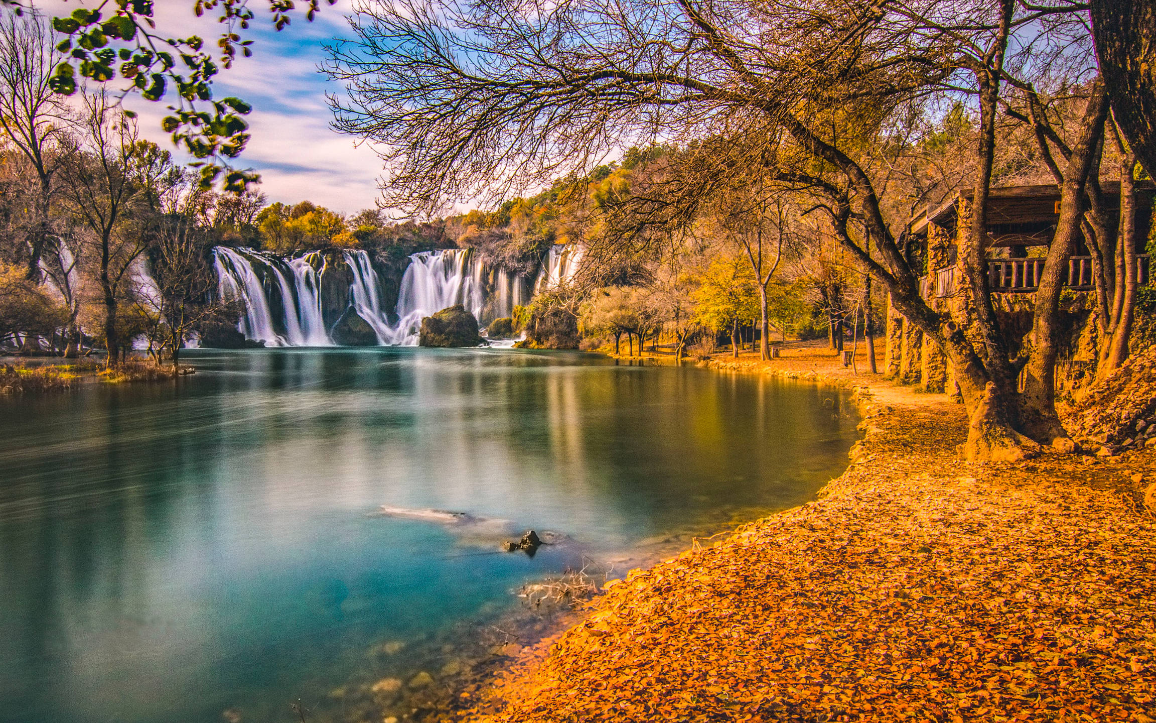 waterfall, river, turquoise pool, Full HD Desktop Wallpaper