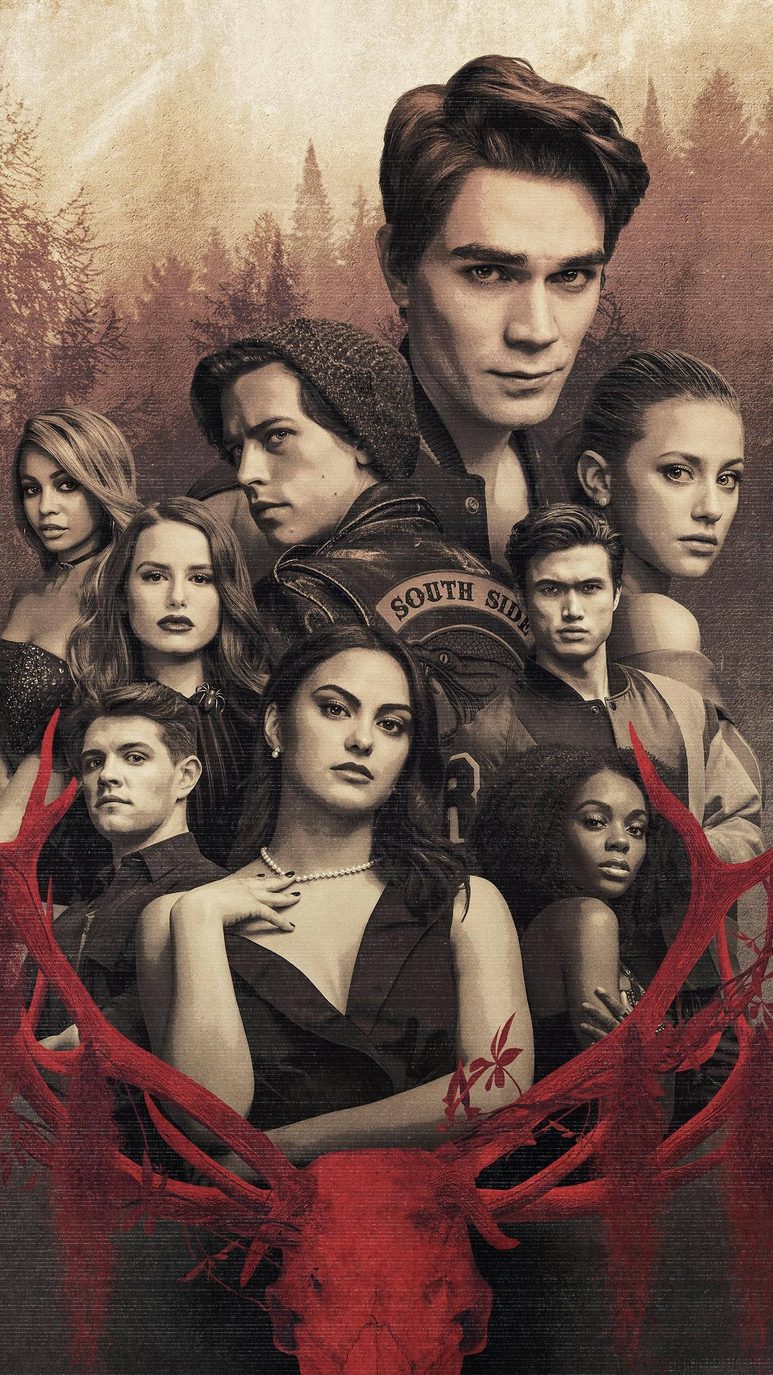 Riverdale, red deer skull, antlers, 2K Phone Wallpaper