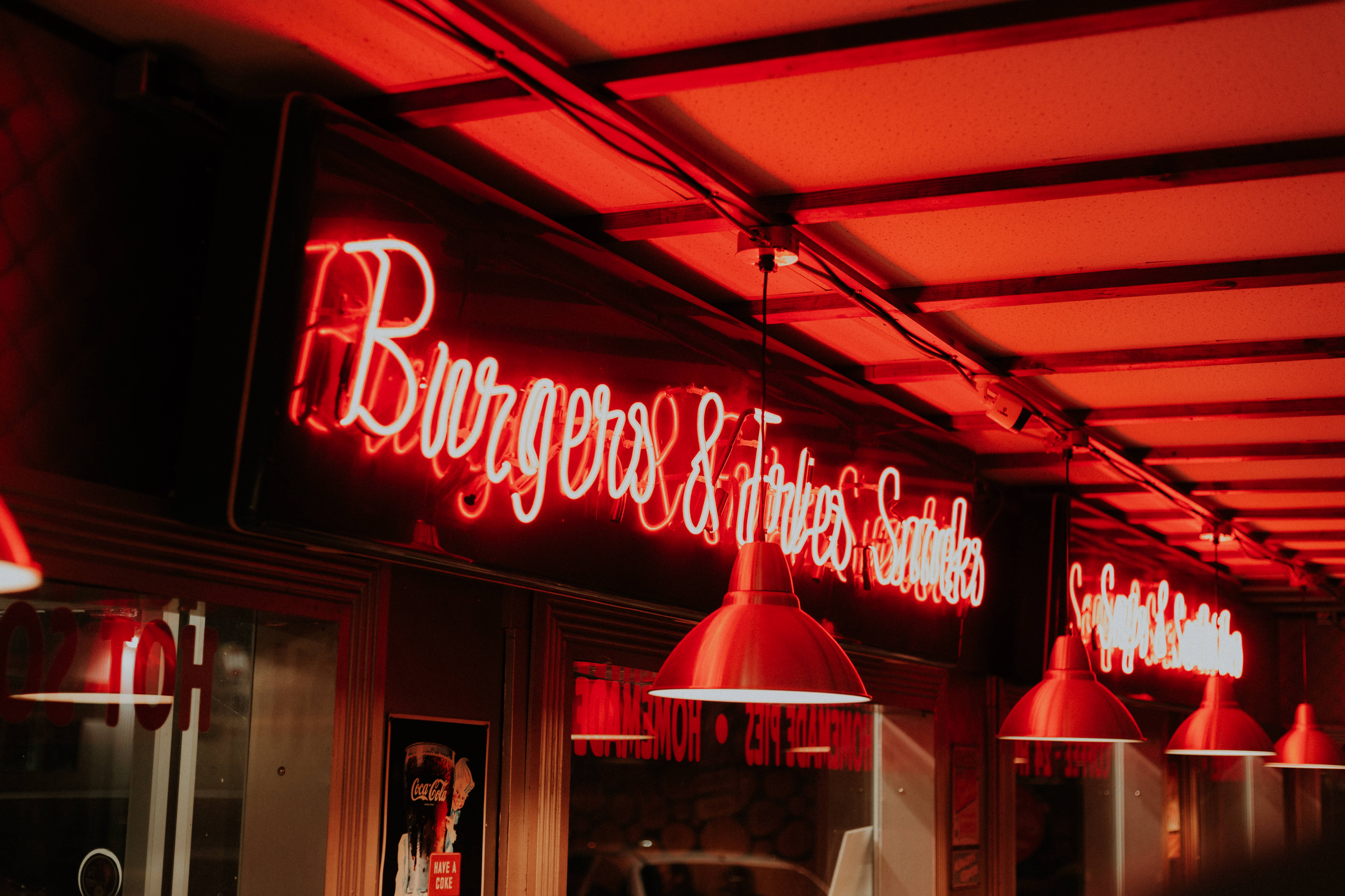 Riverdale, Burgers & Fries, neon sign, 5K Desktop Wallpaper