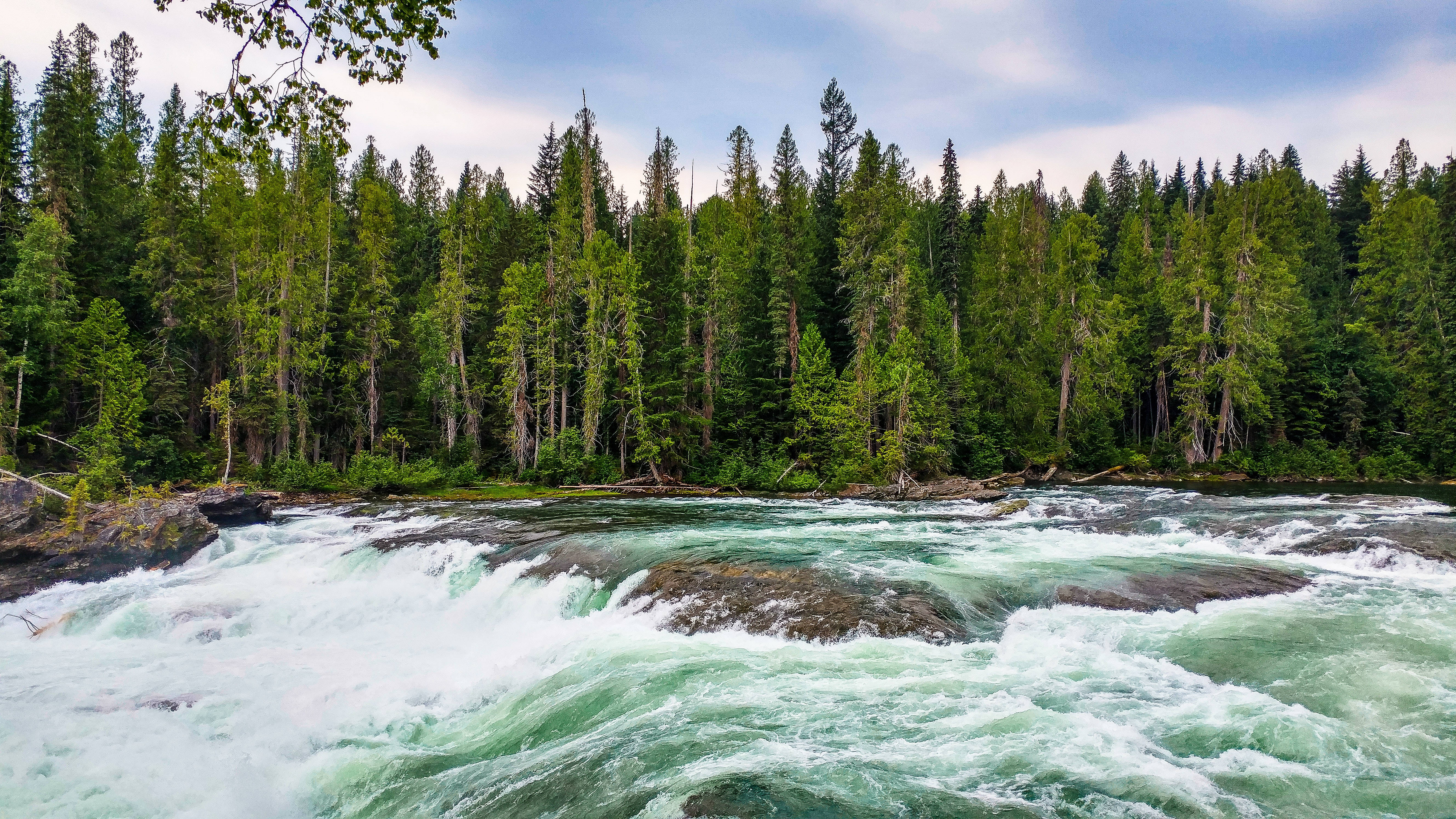 riverside, strong current, frothy white water, 5K Desktop Wallpaper