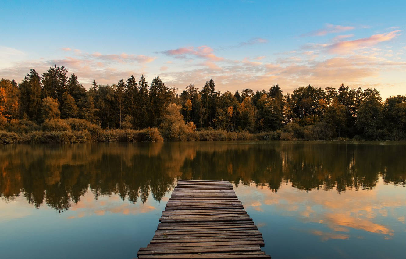 Riverside, sunset, wooden dock, HD Desktop Wallpaper