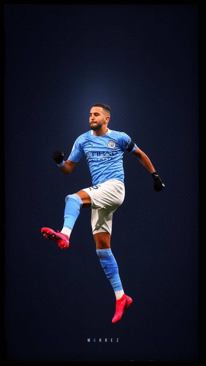 Riyad Mahrez, light blue jersey, bright pink cleats, SD Phone Wallpaper