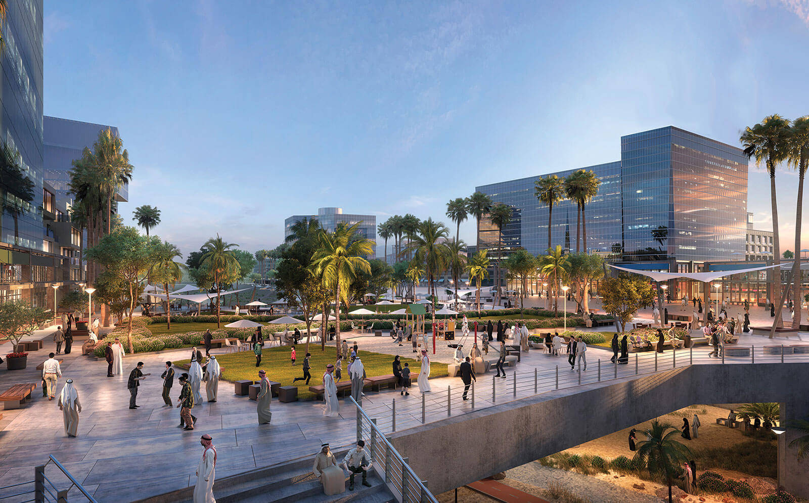 Luxurious Green Oasis, Riyadh, modern urban plaza, HD Desktop Wallpaper