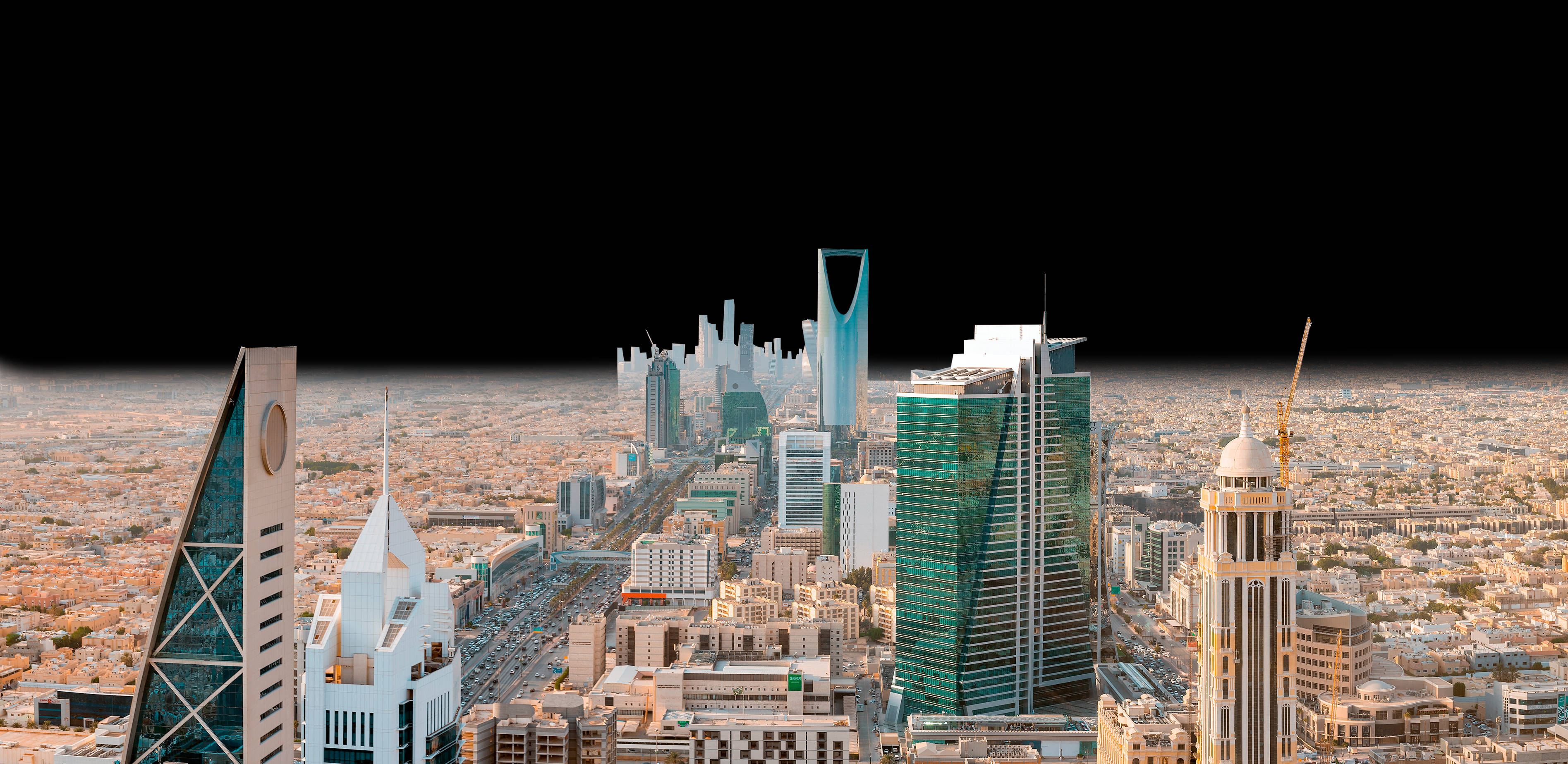 Riyadh, futuristic skyscrapers, golden hour light, 2K Desktop Wallpaper