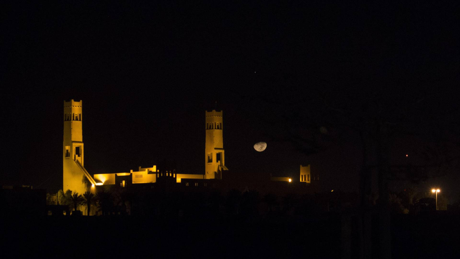 Riyadh, minarets, crescent moon, Full HD Desktop Wallpaper