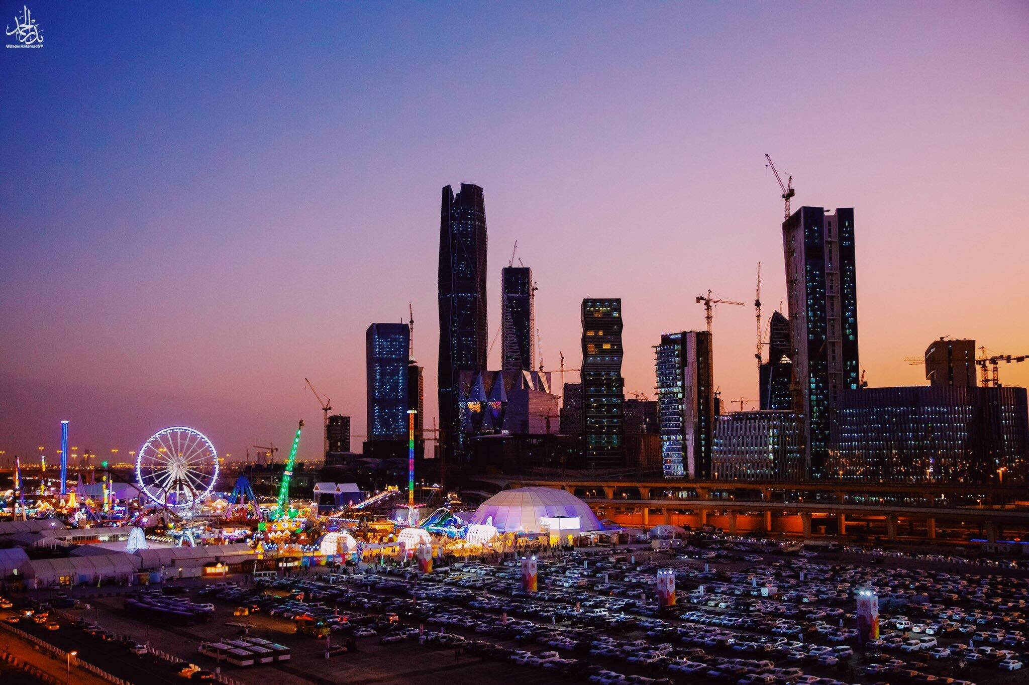 Riyadh, dusk, glowing skyscrapers, Full HD Desktop Wallpaper
