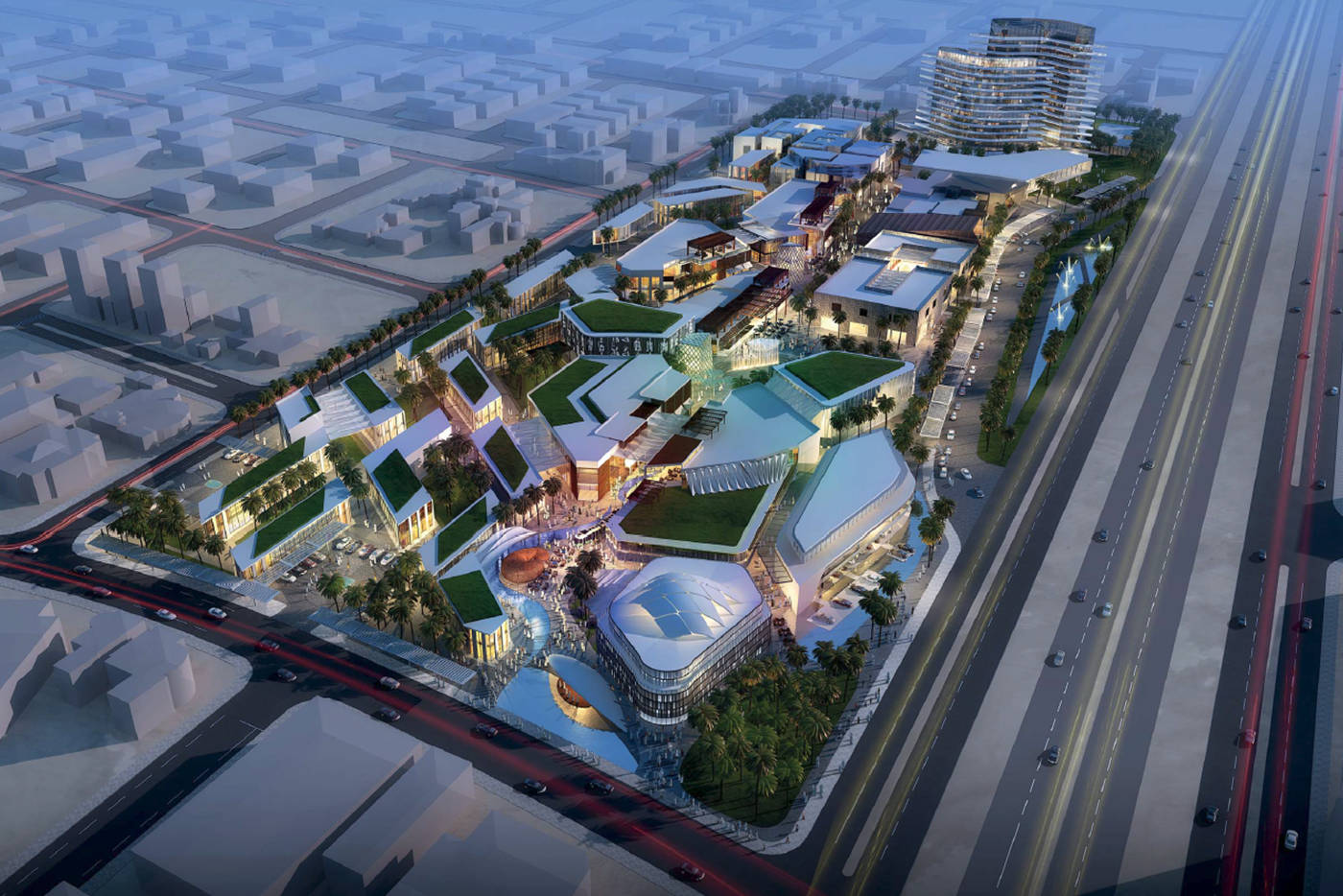 Riyadh, futuristic urban development, glowing buildings, HD Desktop Wallpaper