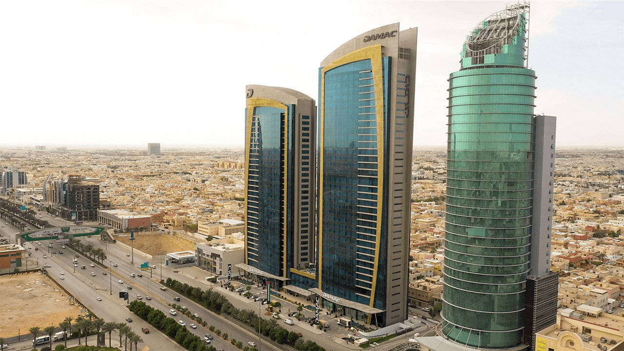 Riyadh, three skyscrapers, modern glass skyscrapers, HD Desktop Wallpaper
