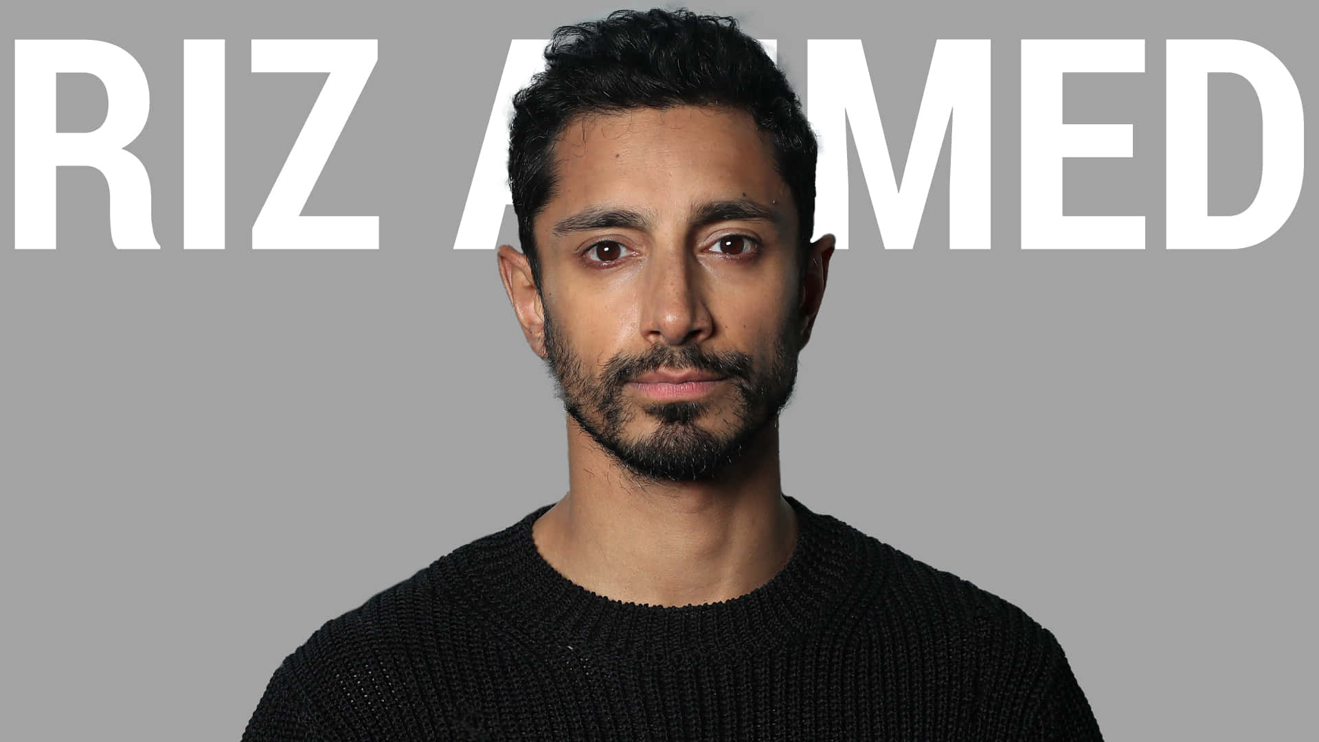 Riz Ahmed, gray background, white text, Full HD Desktop Wallpaper