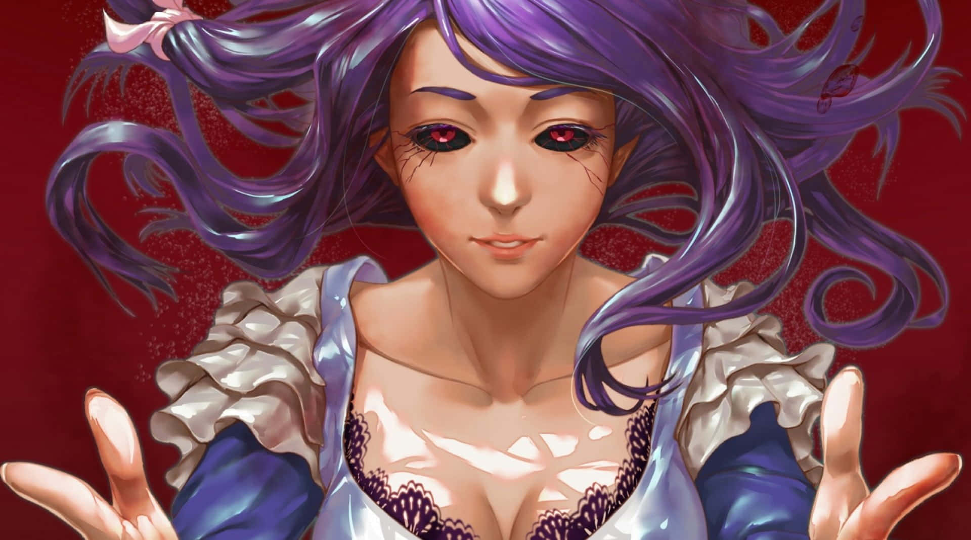 Rize Kamishiro, purple hair, red eyes, Full HD Desktop Wallpaper