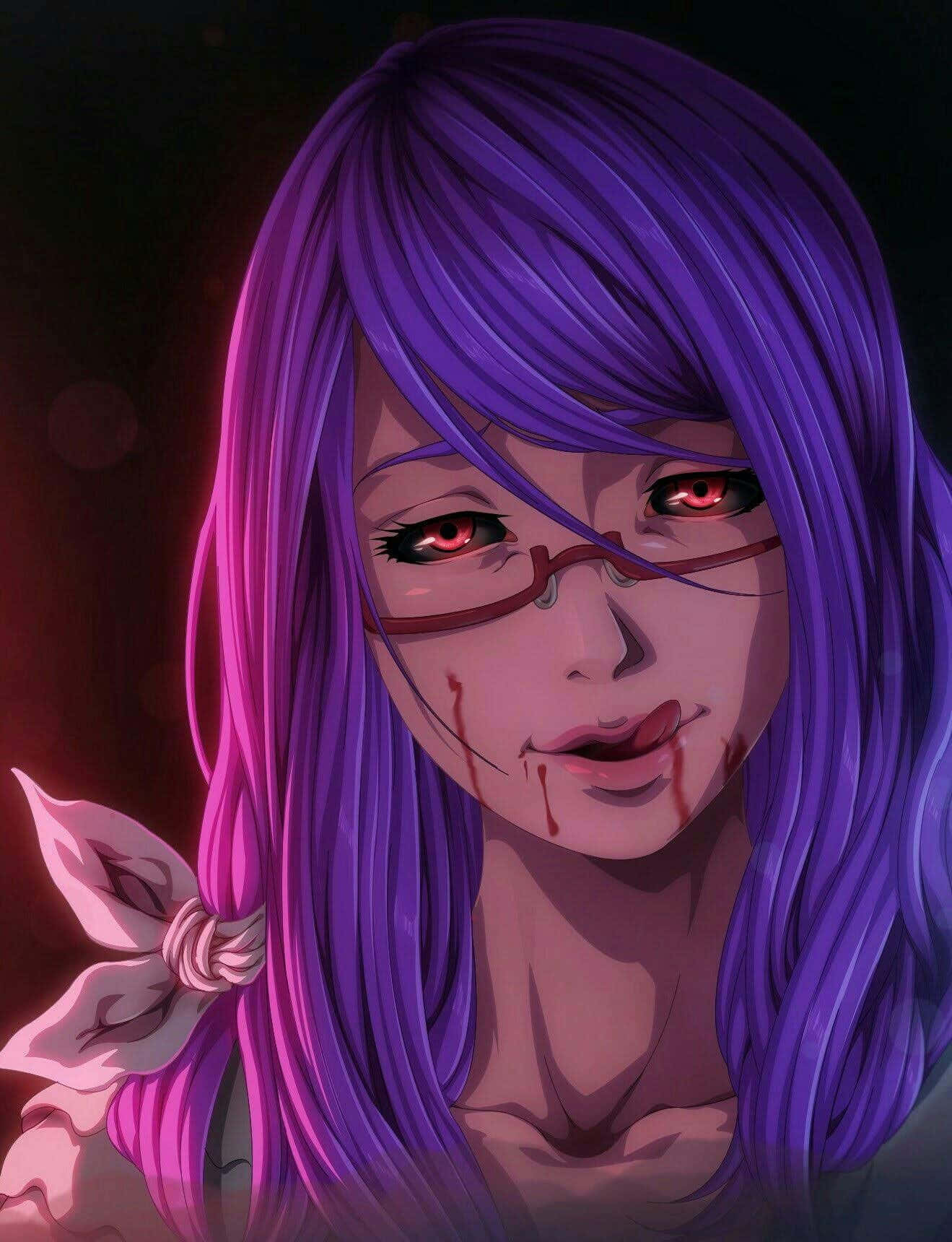 Rize Kamishiro, purple hair, red eyes, HD Phone Wallpaper