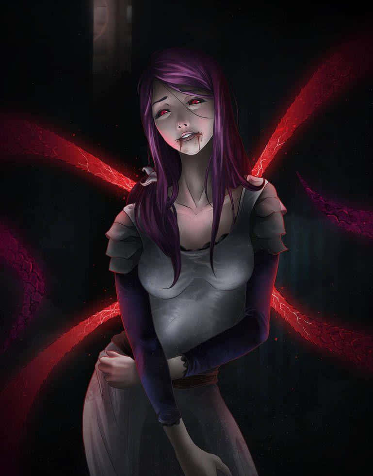 Rize Kamishiro, purple hair, red glowing wings, SD Phone Wallpaper