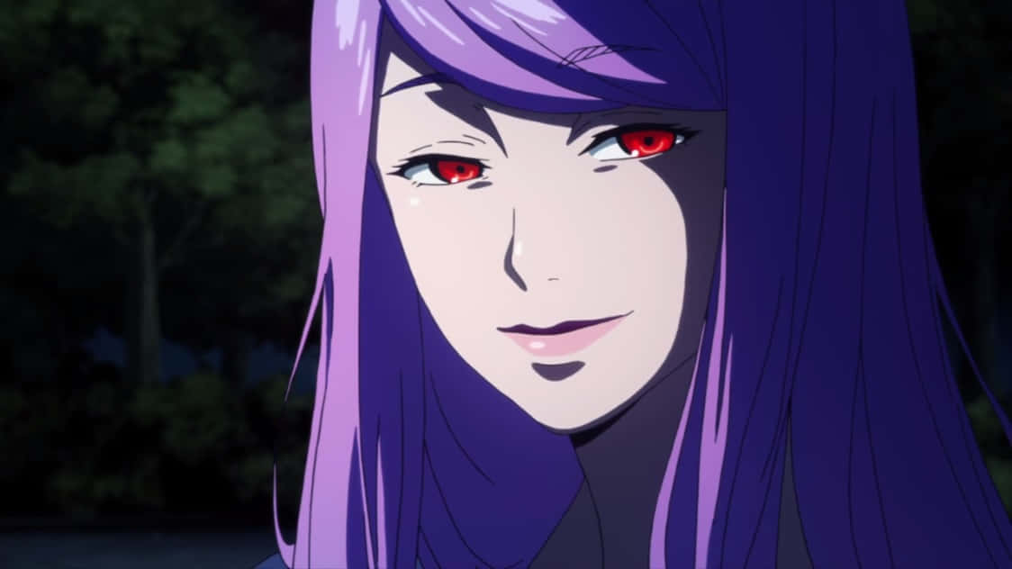 Rize Kamishiro, long purple hair, striking red eyes, SD Desktop Wallpaper